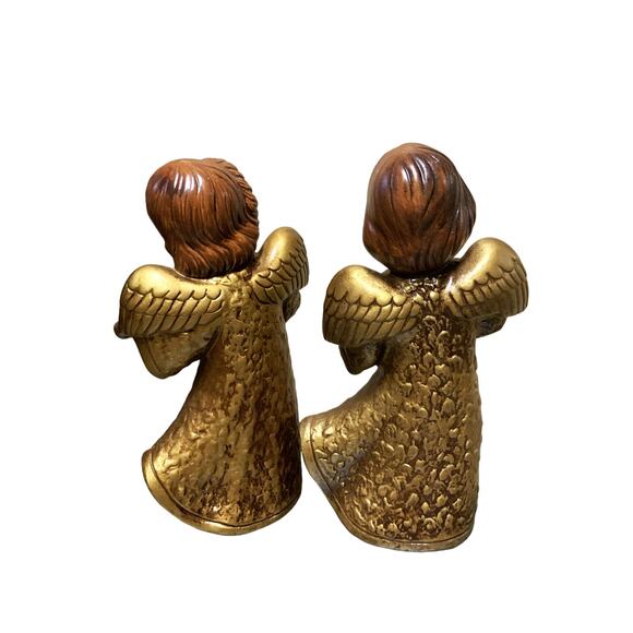 Vintage 50s 60s Choir Gold Angels Figurines Ceramic Christmas Decor - Set Of 2 - Picture 2 of 5
